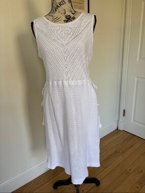 J. Jill White Crochet Sleeveless Knit Dress M